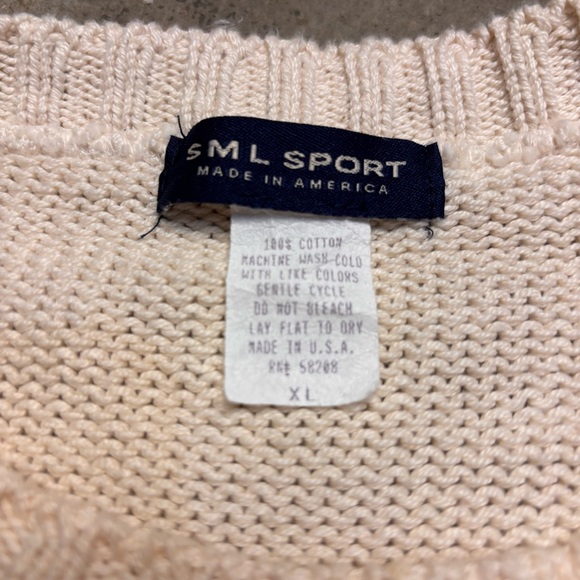 SML Sport Vintage 90s American Flag Cream Colored Made in USA Sweater Womens XL - Picture 3 of 7